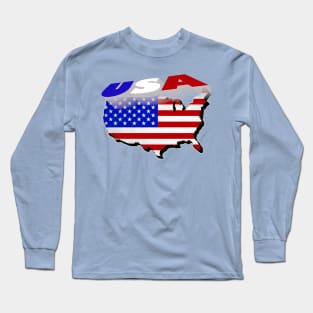 USA 3D Map Flag Long Sleeve T-Shirt